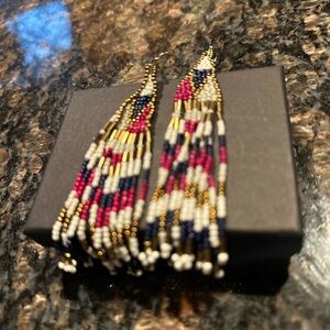 EXPRESS Multicolor Beaded Fringe Earrings, Festival, Bohemian Beaded Dangle